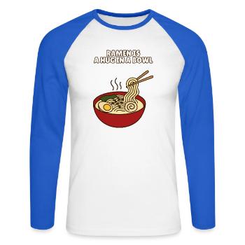Ramen ist eine Umarmung in einer Schüssel Lustiger Feinschmecker - Unisex Baseballshirt langarm - Weiß/Royalblau - Vorne - Nik (191cm)