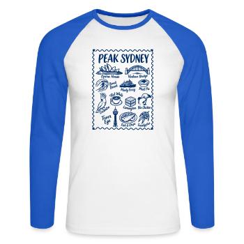 Sydney, Australien Ikonische Wahrzeichen - Unisex Baseballshirt langarm - Weiß/Royalblau - Vorne - Nik (191cm)