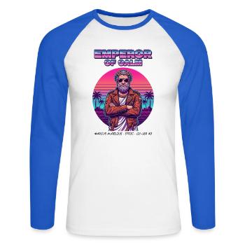 Marcus Aurelius – Emperor of Calm - Unisex Baseballshirt langarm - Weiß/Royalblau - Vorne - Nik (191cm)