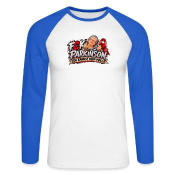 Kämpferischer Mut Ausdruck - Unisex Baseballshirt langarm - Weiß/Royalblau - Vorne - Nik (191cm)