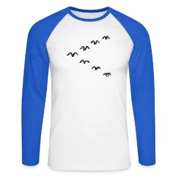 Zugvögel handgezeichnet - Unisex Baseballshirt langarm - Weiß/Royalblau - Vorne - Nik (191cm)