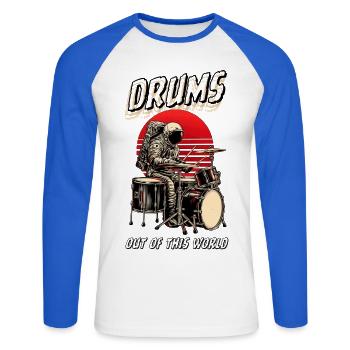 Astronaut Schlagzeug Drums Out of This World - Unisex Baseballshirt langarm - Weiß/Royalblau - Vorne - Nik (191cm)