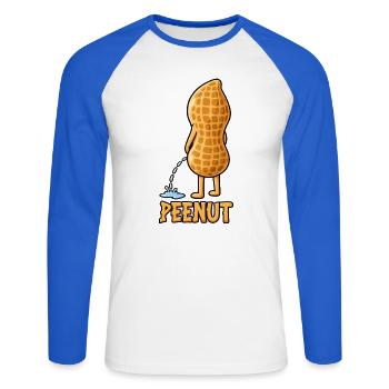 Peenut Lustige Erdnuss Wortspiel Cartoon Humor - Unisex Baseballshirt langarm - Weiß/Royalblau - Vorne - Nik (191cm)