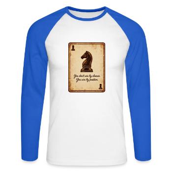 Schach Motivation Springer Strategie Erfolg Spruch - Unisex Baseballshirt langarm - Weiß/Royalblau - Vorne - Nik (191cm)