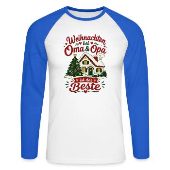 Weihnachten bei Oma und Opa Enkel Kinder - Unisex Baseballshirt langarm - Weiß/Royalblau - Vorne - Nik (191cm)
