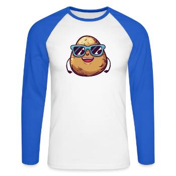 Lachende Kartoffel mit Sonnenbrille - Unisex Baseballshirt langarm - Weiß/Royalblau - Vorne - Nik (191cm)
