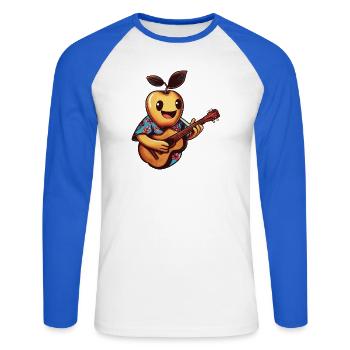 Fröhliche Frucht im Hawaiihemd mit Ukulele - Unisex Baseballshirt langarm - Weiß/Royalblau - Vorne - Nik (191cm)