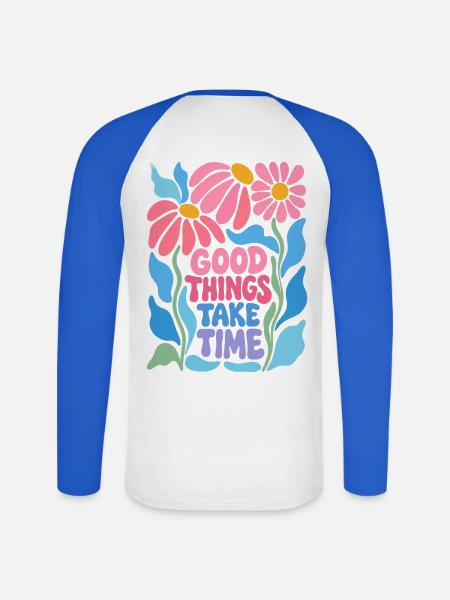 Gute Dinge brauchen Zeit - Unisex Baseballshirt langarm - Weiß/Royalblau