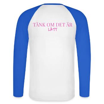 Tank_om_det_ÄR LEICHTGEWICHT - Unisex Baseballshirt langarm - Weiß/Royalblau - Hinten - Nik (191cm)
