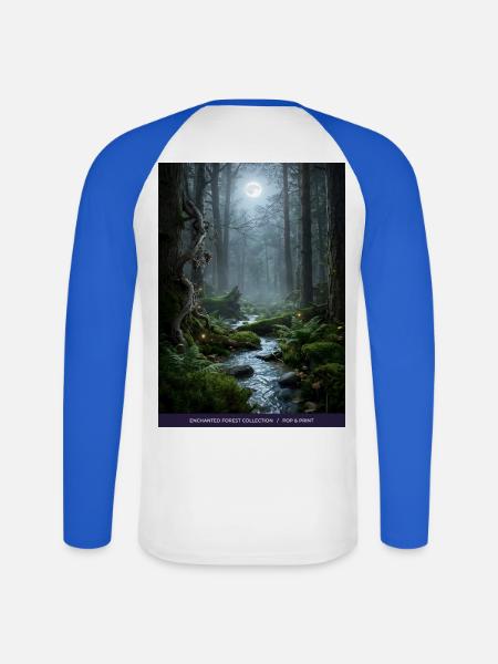 Mondnacht verzauberter Wald - Unisex Baseballshirt langarm - Weiß/Royalblau
