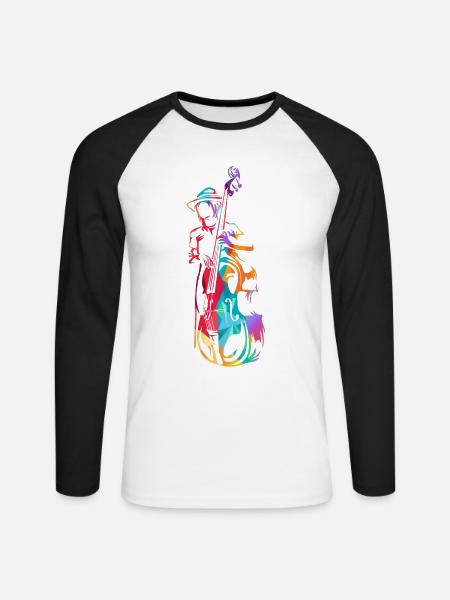 Vibrierender Kontrabass Orchestergraben - Unisex Baseballshirt langarm - Weiß/Schwarz