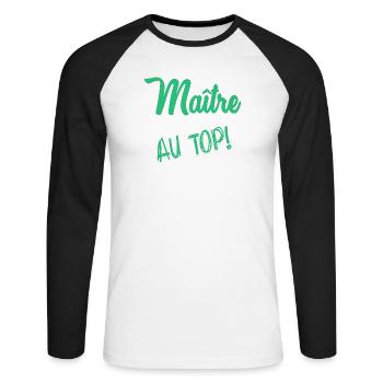 MEISTER - Unisex Baseballshirt langarm - Weiß/Schwarz - Vorne - Nik (191cm)