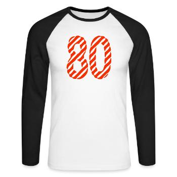 80. 80 JAHRE. 80-JÄHRIGES JUBILÄUM. 80. GEBURTSTAG. - Unisex Baseballshirt langarm - Weiß/Schwarz - Vorne - Nik (191cm)