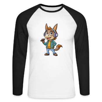 Esel Lustige Cartoon Figur Kopfhörer Musik - Unisex Baseballshirt langarm - Weiß/Schwarz - Vorne - Nik (191cm)