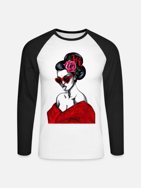 GEISHA - Unisex Baseballshirt langarm - Weiß/Schwarz