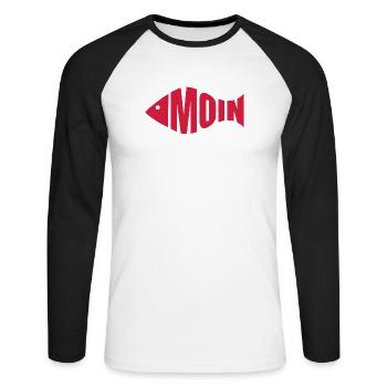 Moin - Fischkopf - Unisex Baseballshirt langarm - Weiß/Schwarz - Vorne - Nik (191cm)