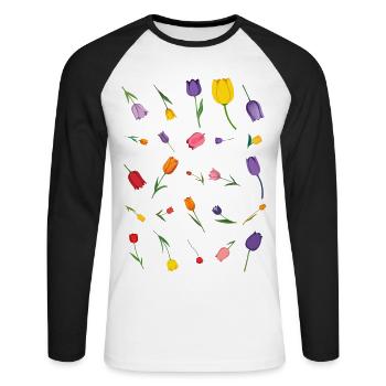 Source - T-shirt baseball manches longues Homme - blanc/noir - Devant - Nik (191cm)