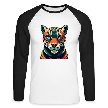 Leopard Cartoon Figur Buntes Haustier Tier - Unisex Baseballshirt langarm - Weiß/Schwarz - Vorne - Nik (191cm)