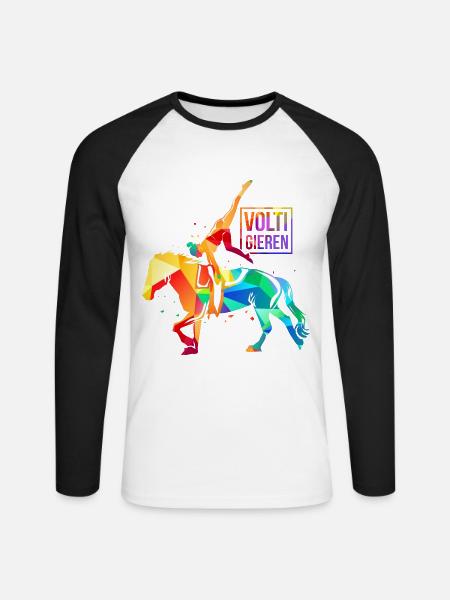 Schwungvolle Voltigierkunst Pferderücken - Unisex Baseballshirt langarm - Weiß/Schwarz