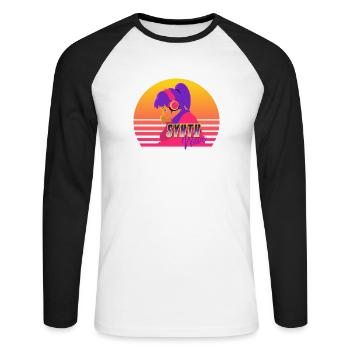 Synthwave Girl - Unisex Long Sleeve Baseball T-Shirt - white/black - Front - Nik (191cm)