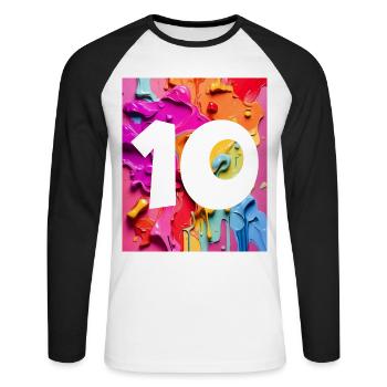 NON. 10 NUMÉRO 10 COLORÉ 10E ANNIVERSAIRE - T-shirt baseball manches longues Homme - blanc/noir - Devant - Nik (191cm)