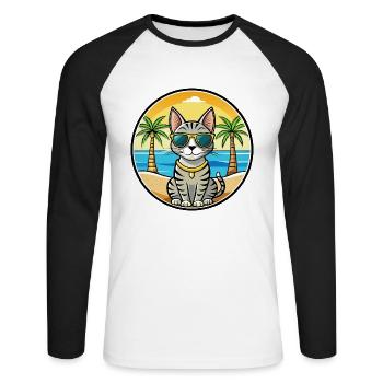 Ägyptische Mau-Katzenrasse Cartoon-Sonnenbrille Strand - Unisex Baseballshirt langarm - Weiß/Schwarz - Vorne - Nik (191cm)