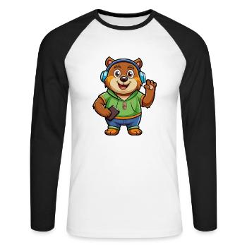 Bär Lustige Zeichentrickfigur Kopfhörer Musik - Unisex Baseballshirt langarm - Weiß/Schwarz - Vorne - Nik (191cm)