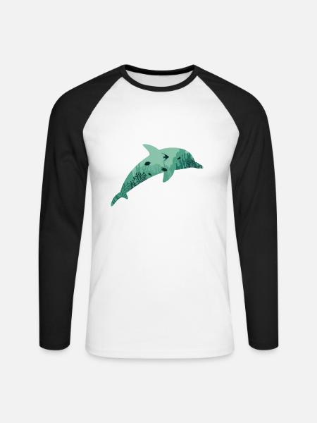 Delfin Delphin - Unisex Baseballshirt langarm - Weiß/Schwarz