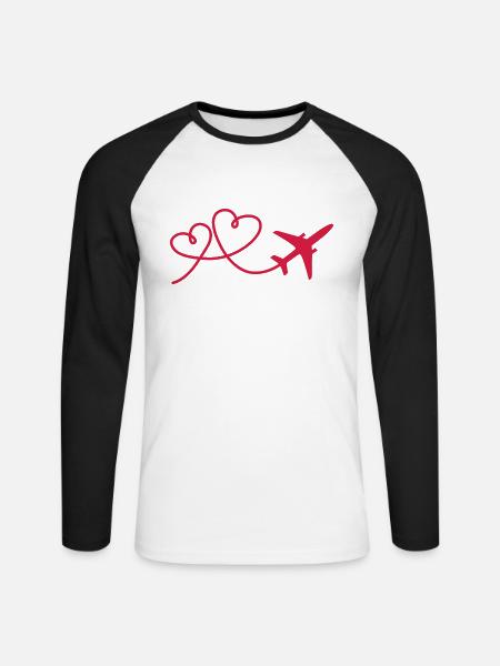 Flugzeug Flieger mit Herz - Unisex Baseballshirt langarm - Weiß/Schwarz