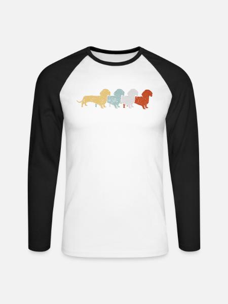 Dackel Retro Vintage - Unisex Baseballshirt langarm - Weiß/Schwarz