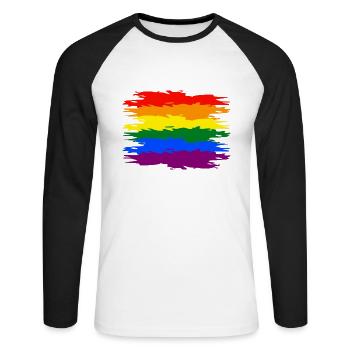 Regenbogen Fahne - Unisex Baseballshirt langarm - Weiß/Schwarz - Vorne - Nik (191cm)