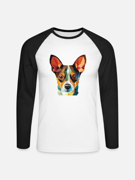 Ratterrier-Hunderasse Aquarell-Illustration - Unisex Baseballshirt langarm - Weiß/Schwarz