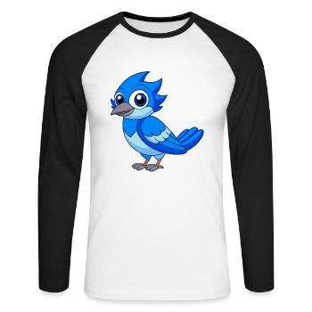 Blue Jay Niedliche Maskottchen Zeichentrickfigur Kawaii - Unisex Baseballshirt langarm - Weiß/Schwarz - Vorne - Nik (191cm)
