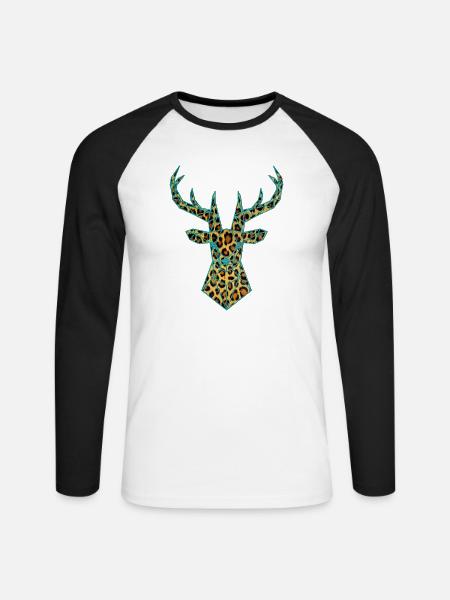 Hirsch PopArt Tuerkis - Unisex Baseballshirt langarm - Weiß/Schwarz