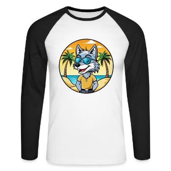 Wolf Lustige Cartoon Sommer Strand Sonnenbrille Aufkleber - Unisex Baseballshirt langarm - Weiß/Schwarz - Vorne - Nik (191cm)