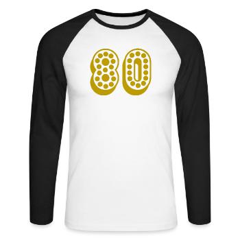 80. 80 JAHRE. 80-JÄHRIGES JUBILÄUM. 80. GEBURTSTAG. - Unisex Baseballshirt langarm - Weiß/Schwarz - Vorne - Nik (191cm)