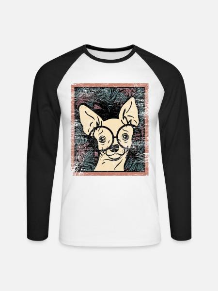 Munterer Chihuahua Spaziergang - Unisex Baseballshirt langarm - Weiß/Schwarz