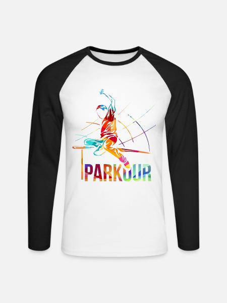 Sprunghafter Parkour Hindernislauf - Unisex Baseballshirt langarm - Weiß/Schwarz