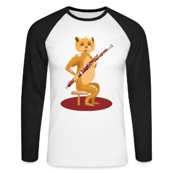 Verspielte Fagottkatze Musikschule - Unisex Baseballshirt langarm - Weiß/Schwarz - Vorne - Nik (191cm)
