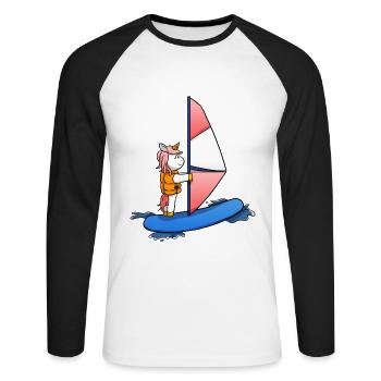 Windsurfen Einhorn Windsurf Windsurfer - Unisex Baseballshirt langarm - Weiß/Schwarz - Vorne - Nik (191cm)