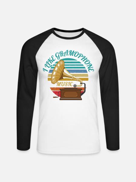 ICH MAG GRAMMOPHONMUSIK - Unisex Baseballshirt langarm - Weiß/Schwarz