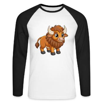 Bison Niedliche Maskottchen Zeichentrickfigur Kawaii - Unisex Baseballshirt langarm - Weiß/Schwarz - Vorne - Nik (191cm)
