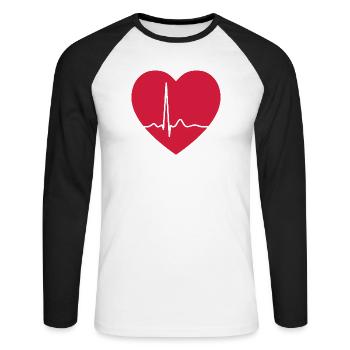 Herzschlag-EKG-Linie Medizinischer Pulswellen-Ikon-Vektor - Unisex Baseballshirt langarm - Weiß/Schwarz - Vorne - Nik (191cm)