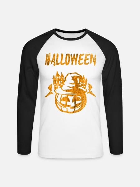 Halloween Kürbis Handabdruck - Unisex Baseballshirt langarm - Weiß/Schwarz