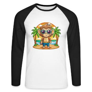 Affe Lustige Cartoon Sommer Strand Sonnenbrille - Unisex Baseballshirt langarm - Weiß/Schwarz - Vorne - Nik (191cm)
