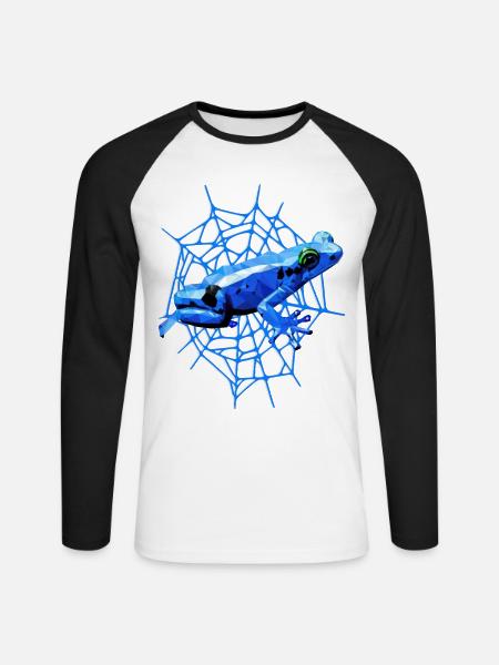 Pfeilgiftfrosch mit Spinnennetz, blauer Frosch - Unisex Baseballshirt langarm - Weiß/Schwarz