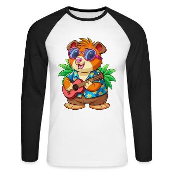 Drôle Cochon D’Inde Lunettes De Soleil De Plage D’été Hawaïen - T-shirt baseball manches longues Homme - blanc/noir - Devant - Nik (191cm)