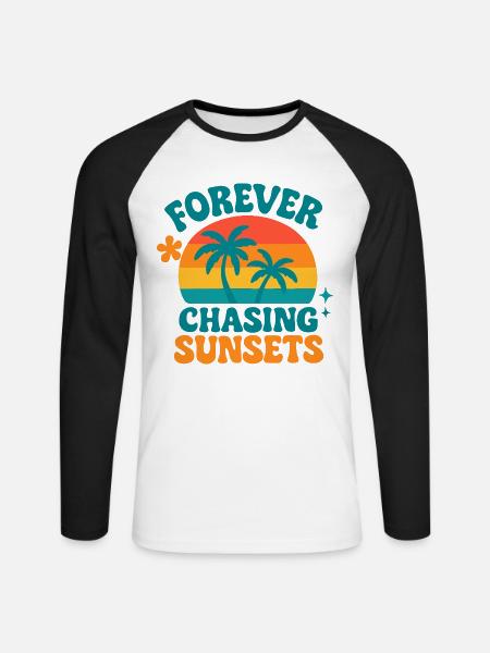 Forever chasing sunsets - Unisex Baseballshirt langarm - Weiß/Schwarz