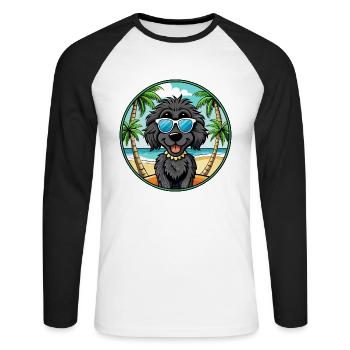 Schwarze russische Terrier Hunderasse Cartoon Sonnenbrille - Unisex Baseballshirt langarm - Weiß/Schwarz - Vorne - Nik (191cm)