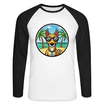 Russischer Harlekin Hund Rasse Cartoon Strand - Unisex Baseballshirt langarm - Weiß/Schwarz - Vorne - Nik (191cm)